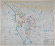 217117 Plattegrond van de stad Utrecht, met daarop aangegeven in kleuren wanneer de riolering is aangelegd en waar zich ...